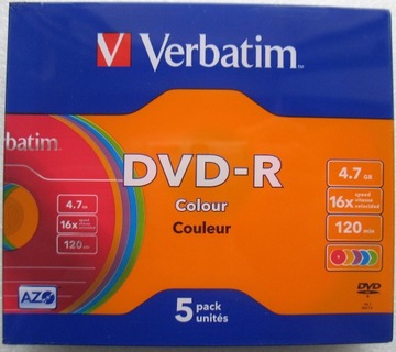 Verbatim DVD-R Colour. 5 sztuk w opakowaniu.