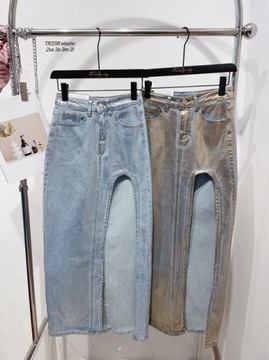 Nowa srebrna spódnica jeansowa z rozporkiem Maxi S