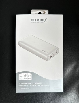 NOWY Networx Powerbank 20000 mAh USB-C USB-A Mikro-USB biały