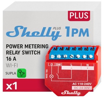 Shelly Plus 1PM, SUPLA, Licznik energii, 16A