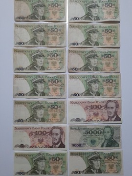 216N- 14 BANKNOTÓW PRL OD 50 ZŁ DO 5.000 TYSIĘCY 