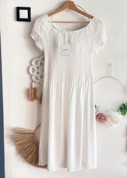 Biała sukienka boho, rozmiar uniwersalny Made in Italy