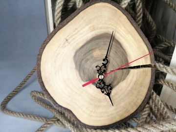 Zegar drewniany z plastra orzecha włoskiego, loft