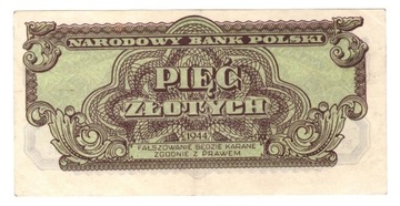 PRL, 5 złotych 1944 BT - obowiązkowym