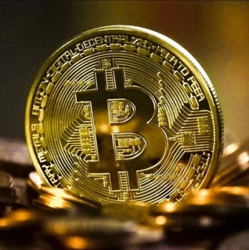 Złota moneta kolekcjonerska Bitcoin BTC duża 40mm