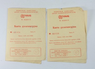 Karta gwarancyjna opon Stomil 1974 r.