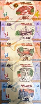 Set 5 PCS, Madagascar 100-5000 Ariary, UNC