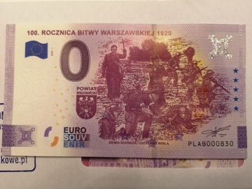 Banknot 0 euro BITWA WARSZAWSKA 1920 niski numer 