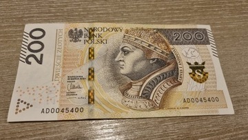 Banknot 200 zł Ciekawy numer seryjny Radar 200 PLN