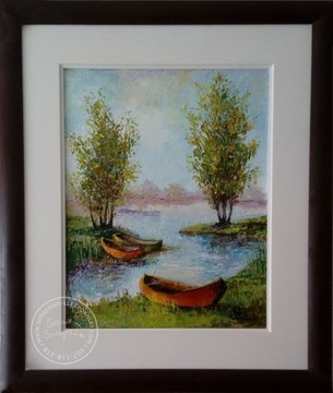 Obraz olejny malowany szpachlą 50x40 +rama olchowa