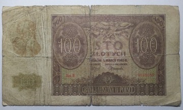 100 złotych 1940  B - ORGINALNA SERIA