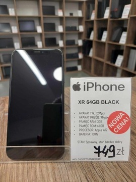 Smartfon Telefon Apple iPhone XR 64GB Black stan bdb gwarancja
