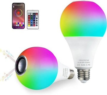 Kolorowa żarówka RGB LED 10W 2 szt Głośnik Aplikacja Pilot E27 inteligentna