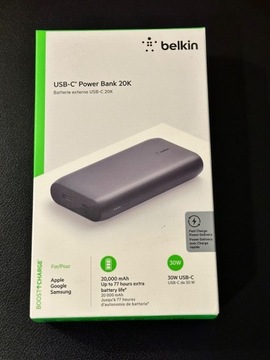 NOWY Belkin Boost Charge 20000mAh Powerbank USB-C Apple czarny