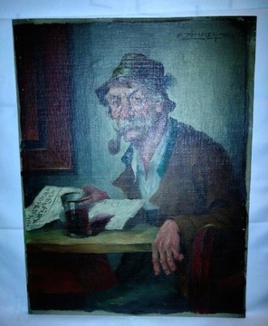 ALFRED ZIMMERMANN Portret człowieka z fajką vint