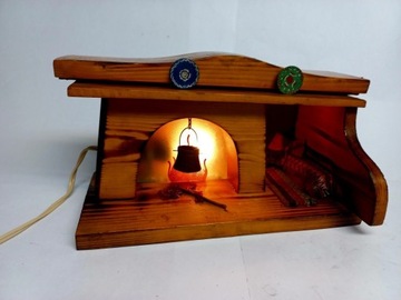 Żłubek podświetlany domek lampa zabawka PRL drewno