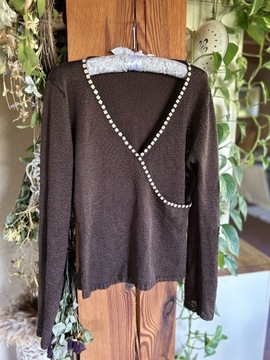 Bluzka sweter Claudia L brązowy z dekoltem V