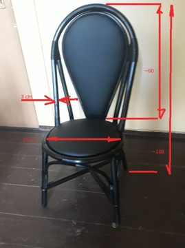 5 krzeseł ratan po renowacji - czarna eko-skóra