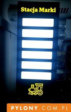 Pylon reklamowy baner LED z nazwami logo najemców