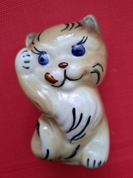 Piękna niespotykana porcelanowa figurka kota z PRL