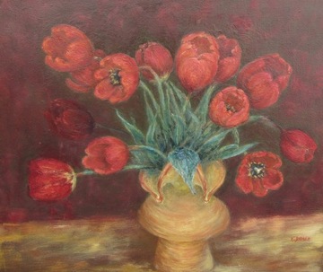KAZIMIERA DYMEK 'Czerwone tulipany’ olej, płótno 