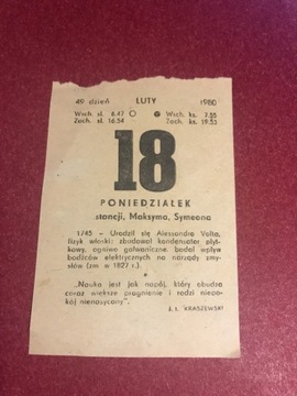 Kartka z kalendarza 18 luty 1980