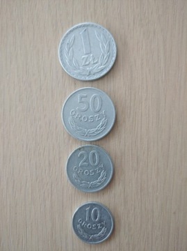 1 zł,bez znaku 50 gr  bez znaku,20 gr,10 gr 1976 r