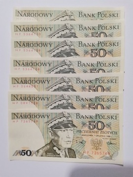 Banknoty 50 złotych 1988r. krzywo ścięte UNC , (2)