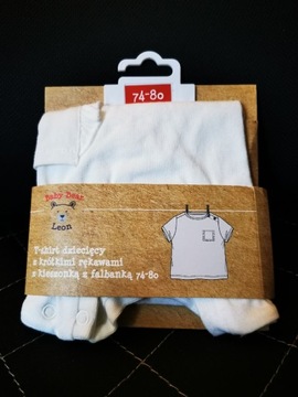 T-shirt dziecięcy z krótkimi rekawami 74-80 baby biale z falbanką 