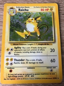 Raichu Pokemon BASE SET 14/102 HOLO RARE 1999 