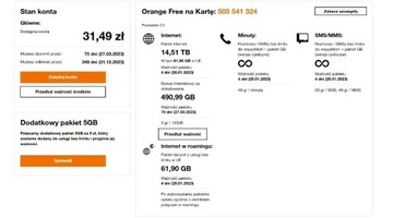 cesja Orange Free na kartę internet >14500GB..14TB