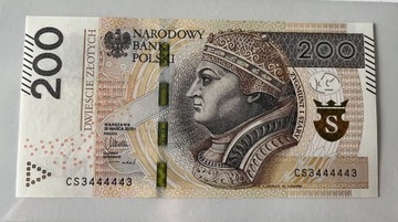 Banknot NBP 200 złotych z 2015r. Radar UNC