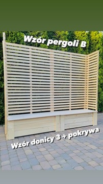 Donica z pergola pod wymiar płot lamelowy