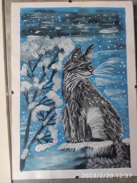 Obraz w antyramie Kot zima 