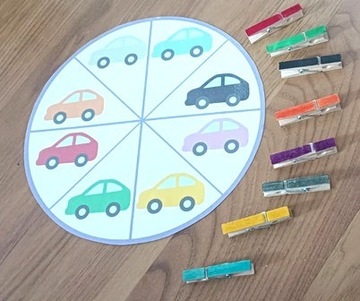 układanka klamerkowa kolory auta autka samochody