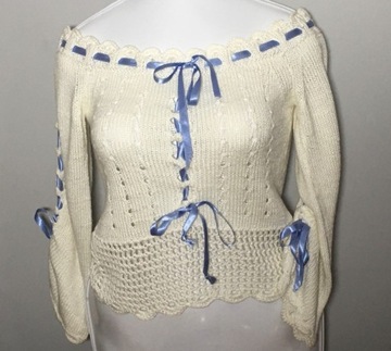 Sweterek ażurowy, biały  na 9-11 lat na 134-146 cm