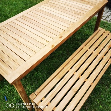Zestaw stół i 2 ławki z drewna akacjowego