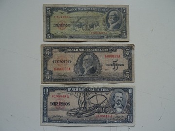 Kuba 3 banknoty 5 i 10 pesos 1949-1958 rok -L035