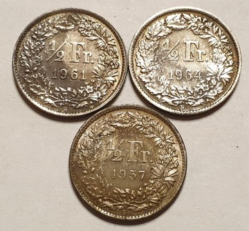 Szwajcaria 3 x 1/2 franka srebro