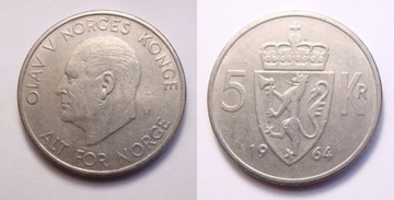 Norwegia 5 koron 1964 r.