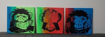 Trzy mądre małpy komplet 3 obrazy akrylowe 30x30