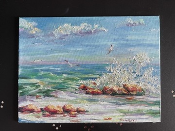 Obraz olej 18x23 cm morze /oil art painting canvas