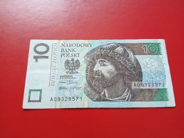 Banknot 10 zł seria A0 9328571, 2012 rok