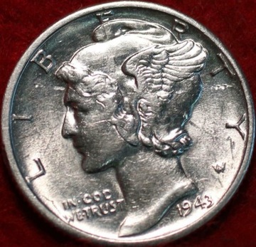 10 centów USA - One Dime- Mercury 1943D - menniczy