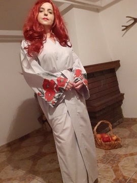 Kimono szare recznie malowane maki