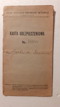 Karta ubezpieczeniowa w Warszawie z roku 1933.