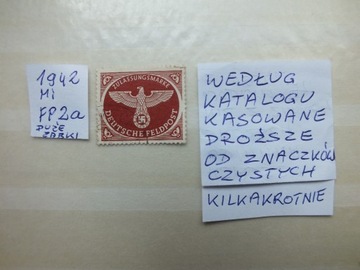 znaczki FP2a Niemcy 1942 Gapa FELDPOST kas