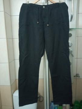Spodnie 44 czarne długie lniane len  XL damskie
