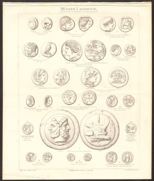 ANTYCZNE MONETY 1 litografia z 1888 r ORYGINAŁ