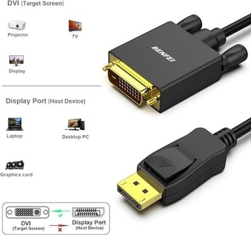 BENFEI Adapter DisplayPort na DVI 1080p, 1.8 m